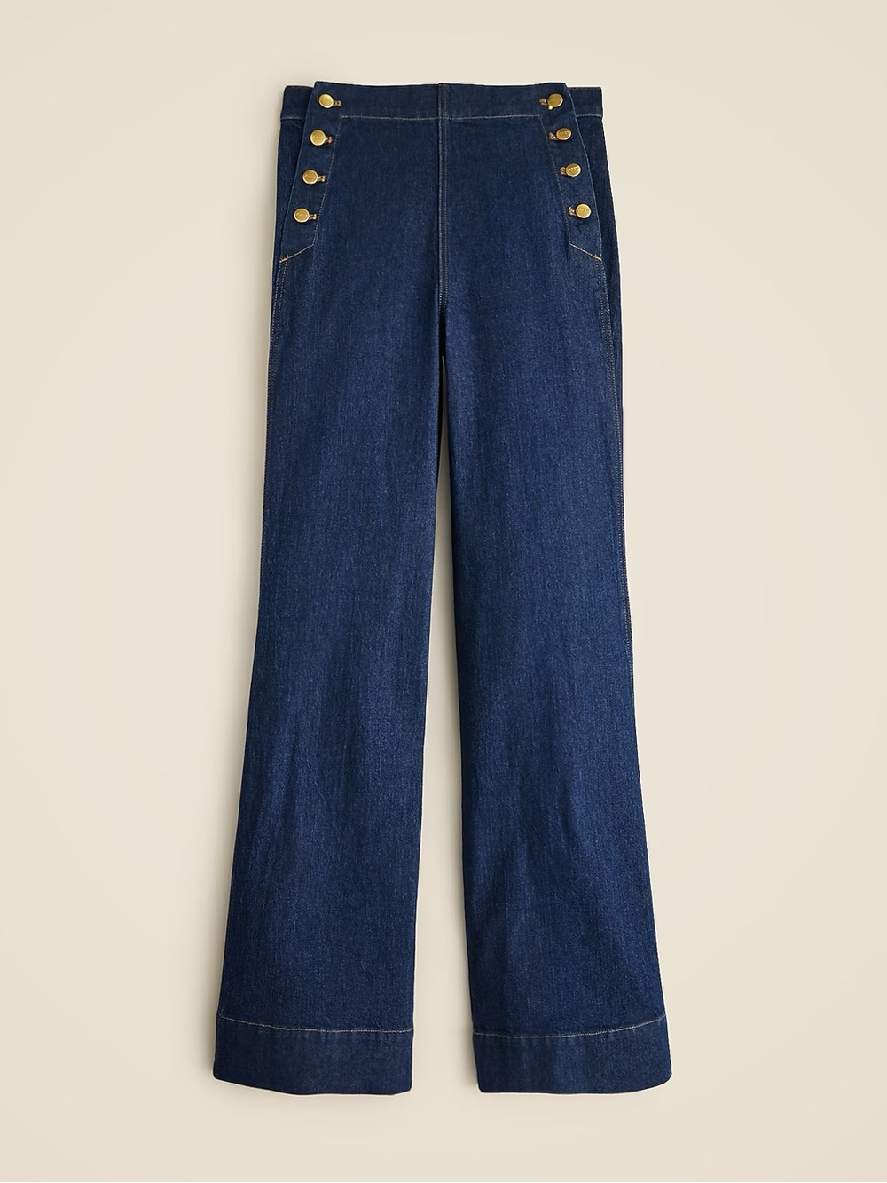 J. Crew Sailor Button Denim Trouser in 1996 Semi-Stretch Jean Wide Leg Dark Wash